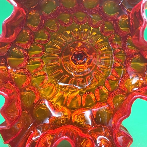 Fenton Amberina Ruffled Crimped Thumbprint Pedestal Candy Dish Compote VTG MCM - Picture 12 of 13